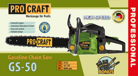 Benzínová řetězová pila Procraft GS-50/2 | GS-50/2